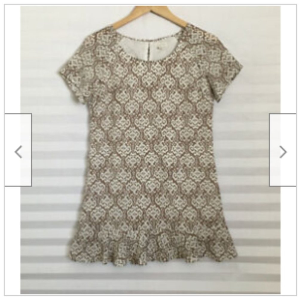 Garnet Hill Short Sleeve Lined Tunic Top Dress Ruffle‎ Hem